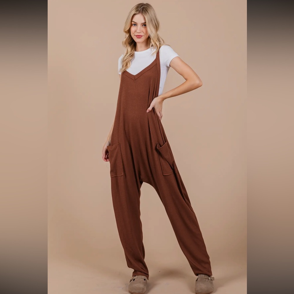 Boho waffle knit Harem Jumpsuit